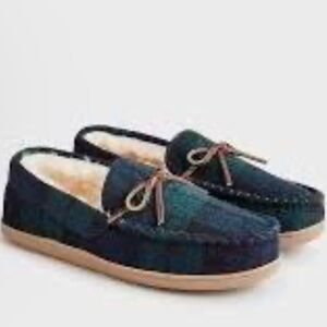J. Crew Men's Size 11 M Upper Leather Suede Sherpa Lined Moccasin Slippers Green